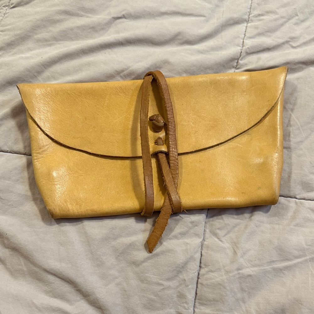 Unbranded Mustard Yellow Leather Wrap Clutch